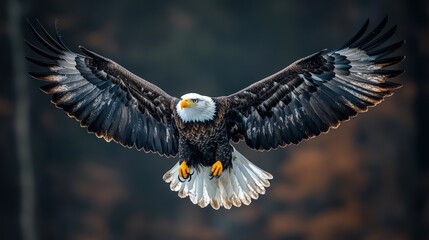 Obraz premium Majestic eagle in flight. Powerful wings outstretched against a blurred background