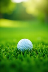 Obraz premium A Single Golf Ball Resting on a Lush Green Putting Green in Soft Sunlight
