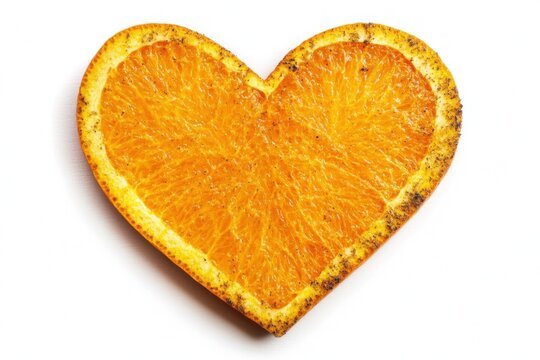Heart shaped orange slice on white background overhead shot healthy eating concept love for fruit and vitamin c