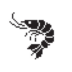 Shrimp pixel art, vector illustration on isolated background.