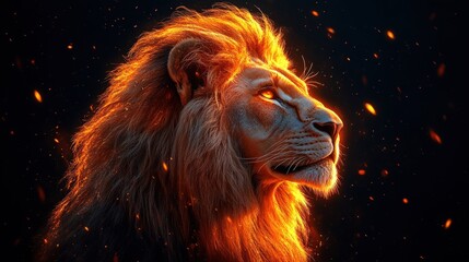 Fototapeta premium Majestic lion ablaze with fiery mane