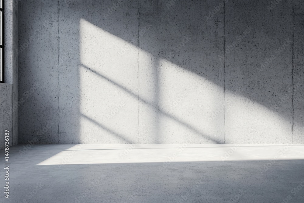 Poster empty concrete room with window light casting dramatic shadows