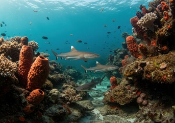 Fototapeta premium Shark in Coral Reef Underwater