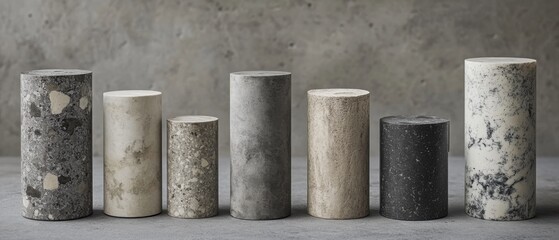 Naklejka premium Concrete Cores Displayed in Studio Setting Showing Texture and Material Variation for Construction Analysis and Design