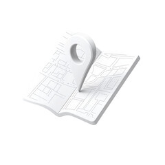 White location marker on an open map, symbolizing navigation and exploration in urban settings. on transparent background