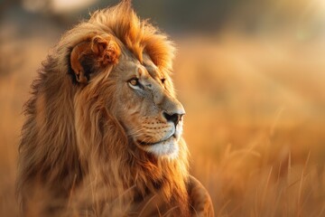 Naklejka premium regal lion, majestic mane, piercing eyes