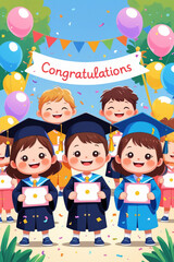 Fototapeta premium AI Generative. Happy Kids Graduation Celebration Kindergarten. 17