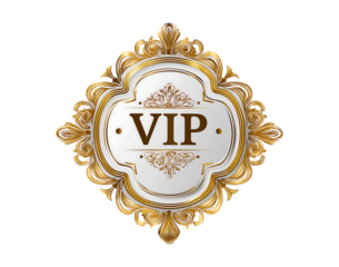 Vector golden luxury badge with the text "VIP" isolated on a transparent background