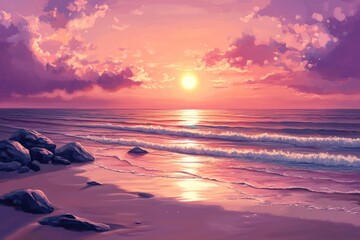 Obraz premium A serene sunset over a tranquil beach