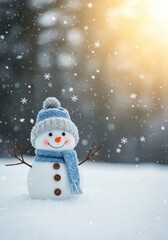 雪景色に微笑む雪だるま 可愛いニット帽