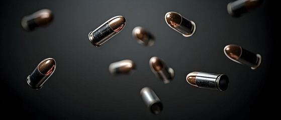 Flying Bullets On Dark Background