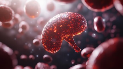 3D Rendering of Liver Cells Processing Toxins and Molecules