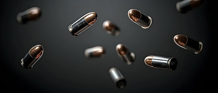 Flying Bullets On Dark Background