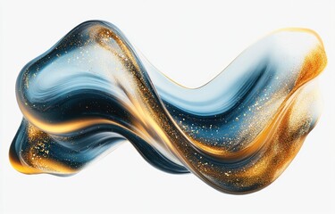 Fluid abstract form with gold and blue swirls.  Dynamic, liquid, and luxurious