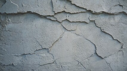 Obraz premium Cracked gray plaster wall detail shows aged texture and surface damage