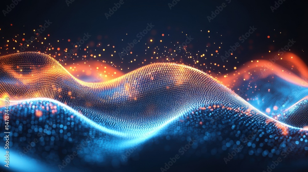 Canvas Prints abstract data wave visualization with glowing particles in blue and orange tones digital landscape