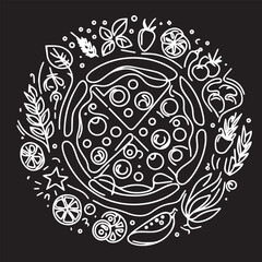 Continuous one single minimal line drawing pizza