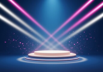 ネオン光彩輝く幻想的ステージ 円形台座