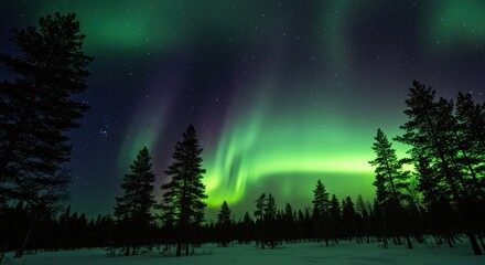 Aurora Over Forest Landscape