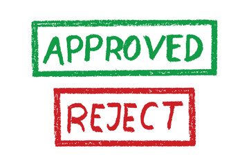 Stamp or Sign Green Approved and Blue Rejected Simple Vector Crayon