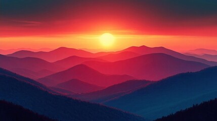 Obraz premium Majestic Sunset Over Rolling Mountain Ranges