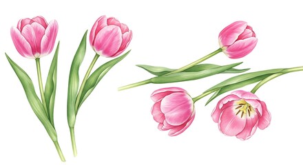 Obraz premium Watercolor Delights: Pink Tulips in Bloom