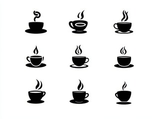 Various coffee cups with steam