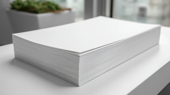Stack of blank white papers on a table