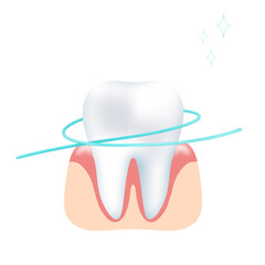 white tooth and dental floss, cleaning teeth, dental care, isolated on transparent background, PNG