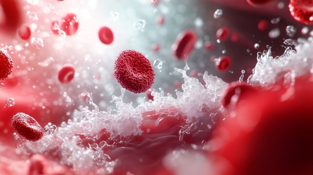 Detailed 3D Rendering of Thrombocytes Forming in Bloodstream Environment