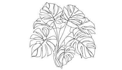 Continuous one single minimal line drawing plant