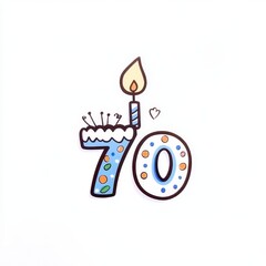 Cute Cartoon Birthday Number Seventy