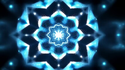 Intricate, glowing blue starburst mandala with symmetrical patterns and detailed textures - Powered by Adobe