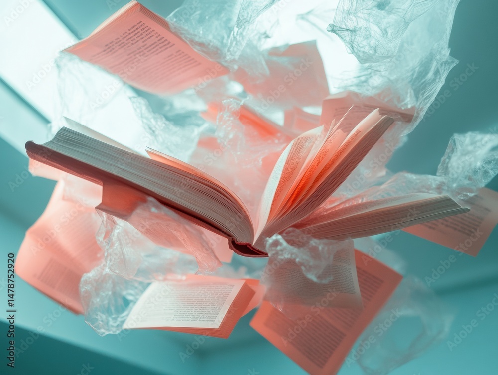 Poster ethereal knowledge visualization surreal open book art in pastel tones - innovative learning design 