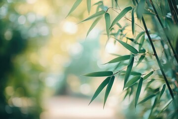 Lush bamboo leaves in a sunlit forest