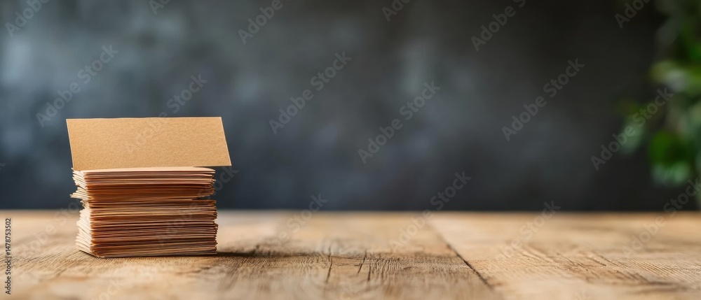 Aufkleber Minimalist Paper Stack Rustic Wooden Surface Editorial Mockup for Creative Content, Branding Design, and Sustainable Workplace Storytelling