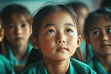 Attentive young girl in a classroom setting.