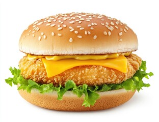 Crispy chicken burger with melted cheese and mustard