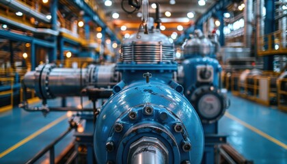 Fototapeta premium Industrial machinery in a brightly lit manufacturing plant.