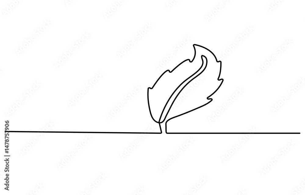 Poster leaf drawn with one continuous line. single line drawing of an chestnut leaf. a colored chestnut lea