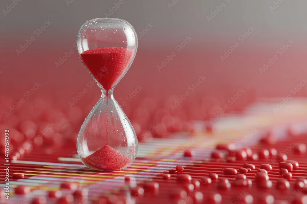 Poster Quantum Urgency AI-Driven Market Dynamics Visualized Through Minimalist Red Hourglass - Next-Gen Financial Decision Intelligence