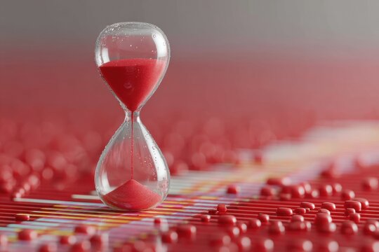 Quantum Urgency AI-Driven Market Dynamics Visualized Through Minimalist Red Hourglass - Next-Gen Financial Decision Intelligence