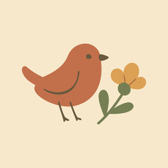 Cottagecore Theme Style Cute Bird Vector Template