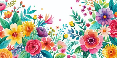 Fototapeta premium Whimsical Summer Floral Pattern: Hand-Painted Design, Left Copy Space