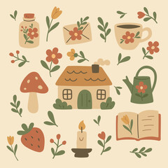 Cottagecore Theme Style Set Vector Template