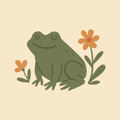 Cottagecore Theme Style Green Frog Vector Template