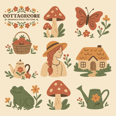 Cottagecore Theme Style Graphic Set Vector Template
