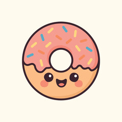 Kawaii Design Style Happy Donut with Sprinkles Vector Template