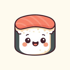 Kawaii Design Style Smiling Sushi Roll Vector Template