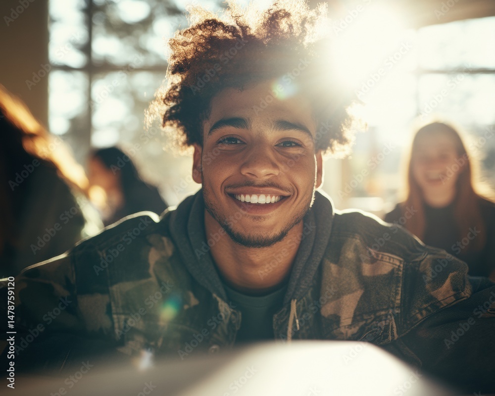 Aufkleber radiant gen z campus connections authentic multiracial student collaboration in soft natural light -